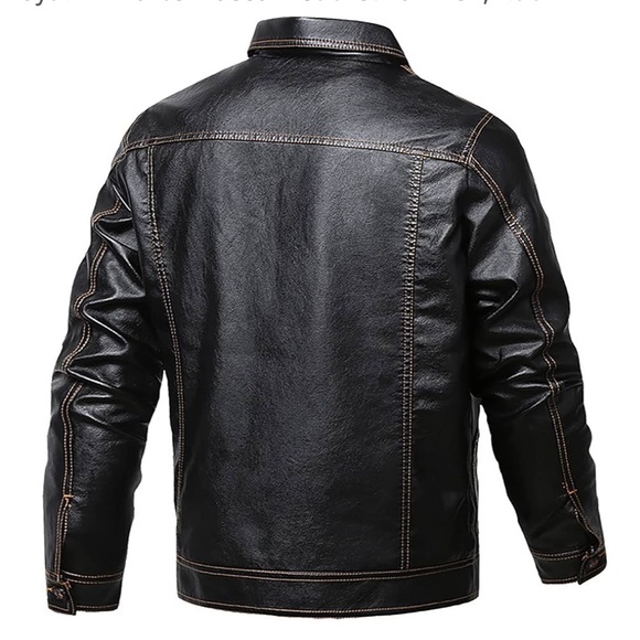 NWOT Mens Classic Stand Collar Bomber Jacket Vegan Leather Black Button Sz XL - Picture 3 of 14